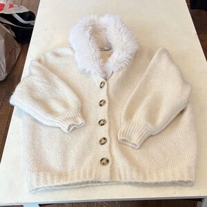 Zara Cream Kids Jacket with Faux Fur Trim